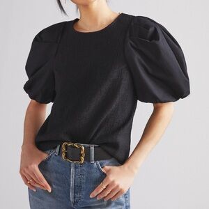 Anthropologie Black Puff Sleeve Top
